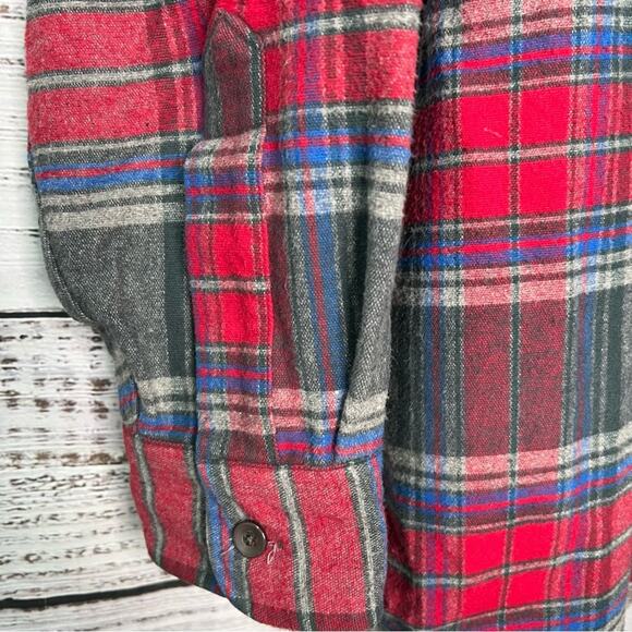 VTG LL Bean Mens Large GO27 Plaid Button Down Shirt 100% Cotton Red Blue Gray - Picture 6 of 11